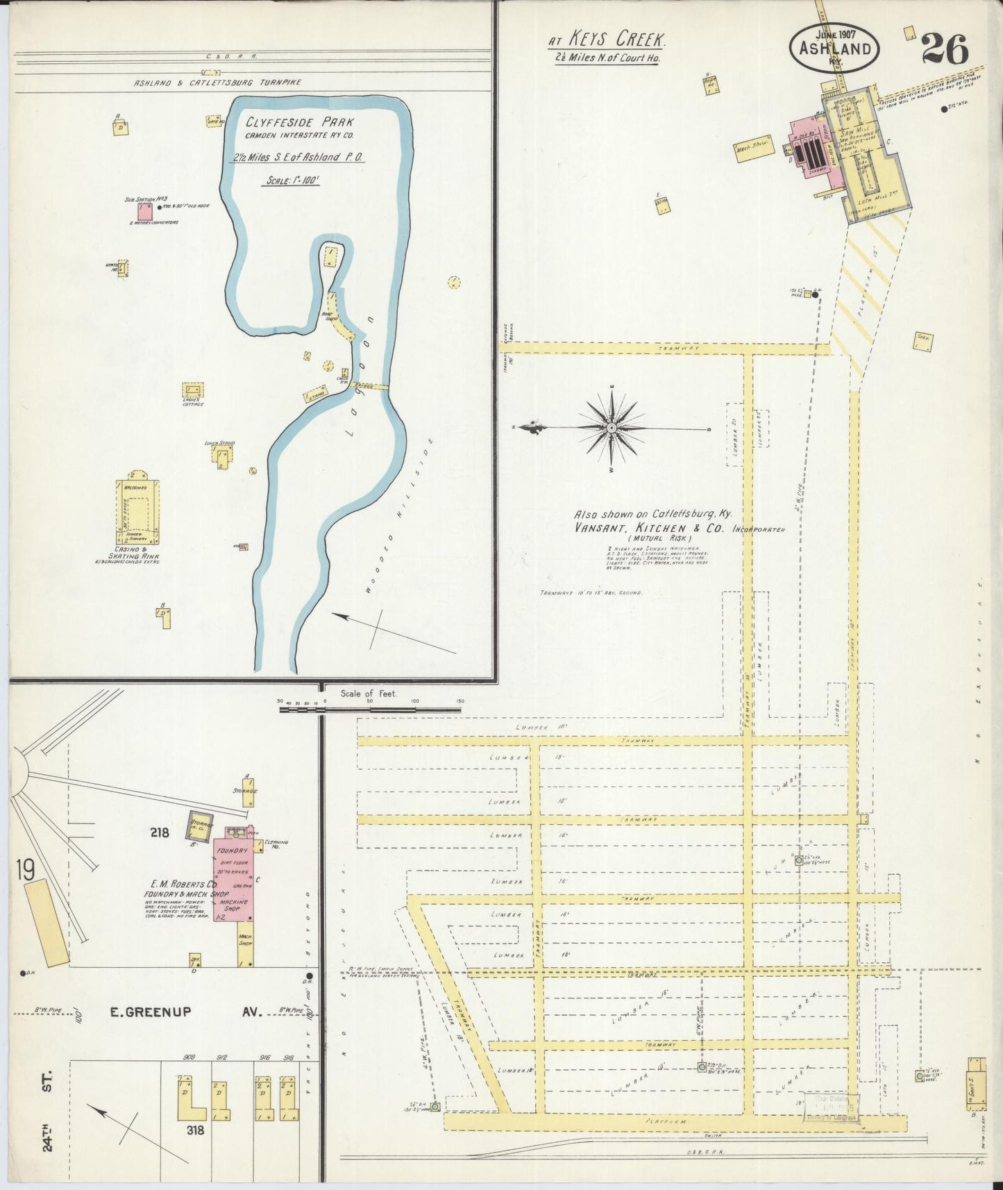 Sanborn Fire Insurance Map from Ashland, Boyd County, Kentucky (1907), Sheet #0026 - Complete Map Set gallery image, historic Sanborn map, vintage wall art, Kentucky Kentucky