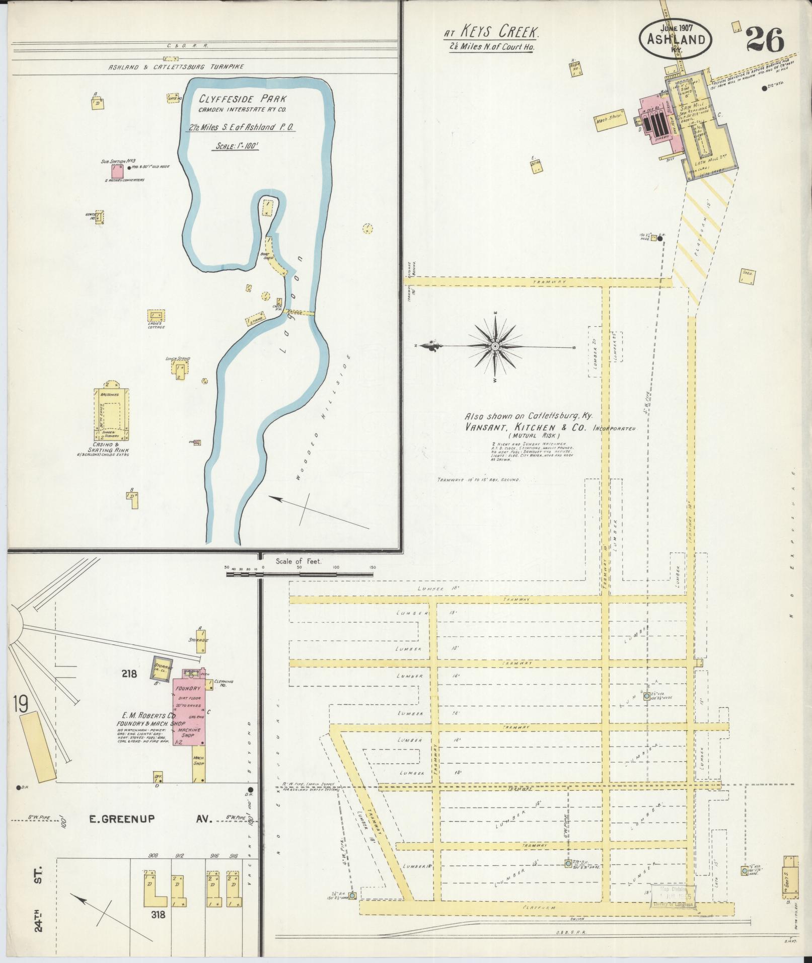 Sanborn Fire Insurance Map from Ashland, Boyd County, Kentucky (1907), Sheet #0026 - Complete Map Set gallery image, historic Sanborn map, vintage wall art, Kentucky Kentucky