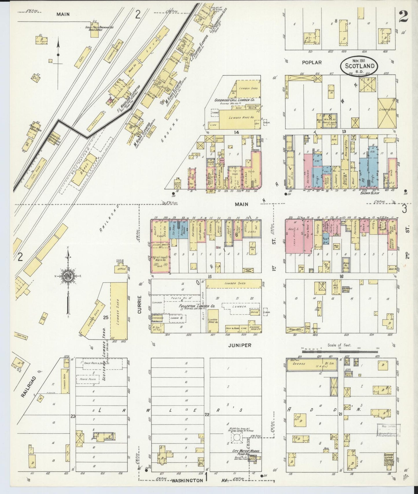 Sanborn Fire Insurance Map from Scotland, Bon Homme County, South Dakota (1911), Sheet #0002 - Historic Sanborn Fire Insurance Map Print, vintage old map wall art, antique decor, genealogy gift, South Dakota South Dakota map