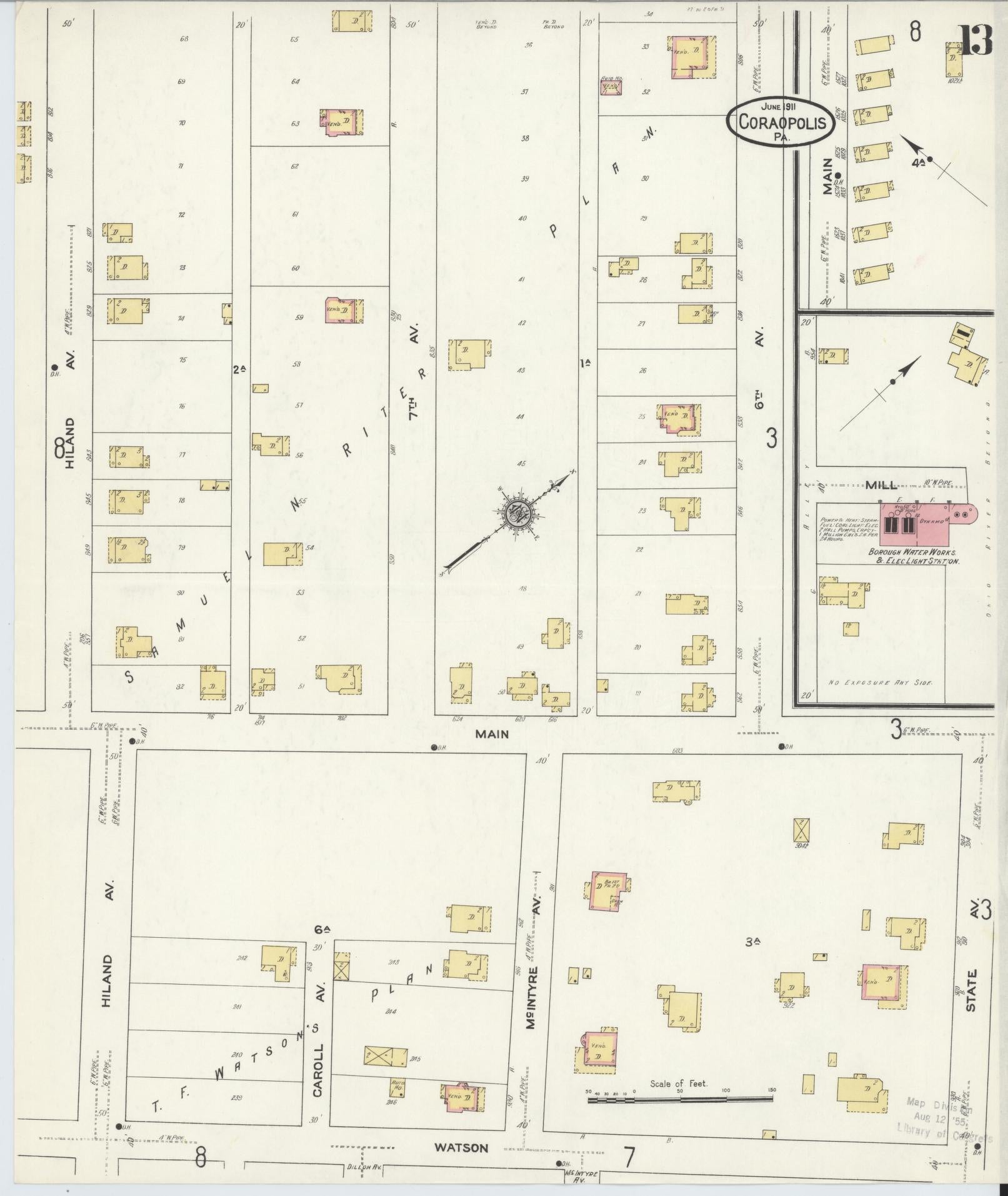 Sanborn Fire Insurance Map from Coraopolis, Allegheny County, Pennsylvania (1911), Sheet #0013 - Historic Sanborn Fire Insurance Map Print, vintage old map wall art, antique decor, genealogy gift, Pennsylvania Pennsylvania map
