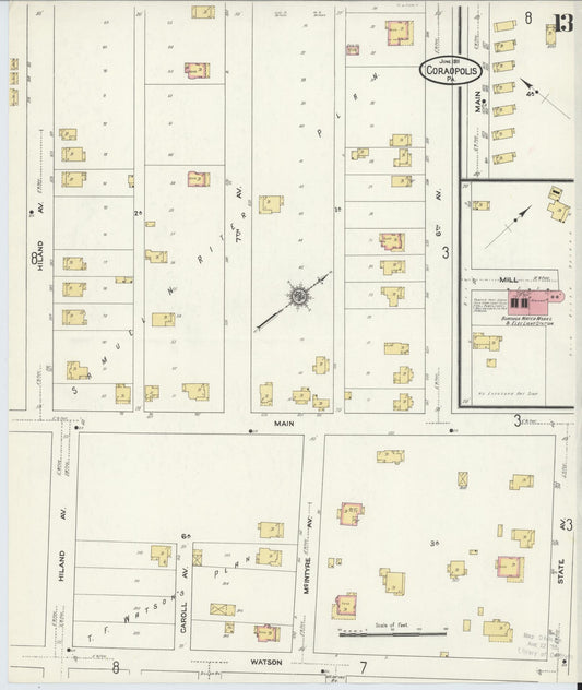 Sanborn Fire Insurance Map from Coraopolis, Allegheny County, Pennsylvania (1911), Sheet #0013 - Historic Sanborn Fire Insurance Map Print, vintage old map wall art, antique decor, genealogy gift, Pennsylvania Pennsylvania map
