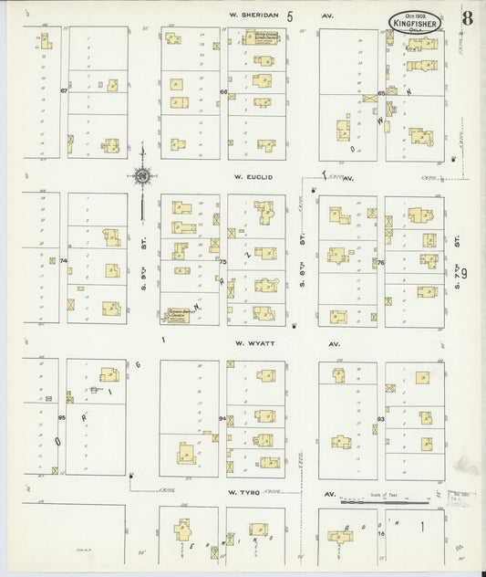 Sanborn Fire Insurance Map from Kingfisher, Kingfisher County, Oklahoma (1909), Sheet #0008 - Historic Sanborn Fire Insurance Map Print, vintage old map wall art, antique decor, genealogy gift, Oklahoma Oklahoma map