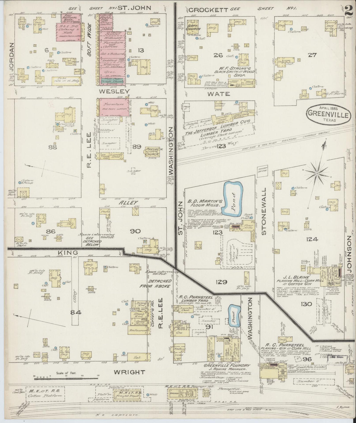 Sanborn Fire Insurance Map from Greenville, Hunt County, Texas (1885), Sheet #0002 - Complete Map Set gallery image, historic Sanborn map, vintage wall art, Texas Texas
