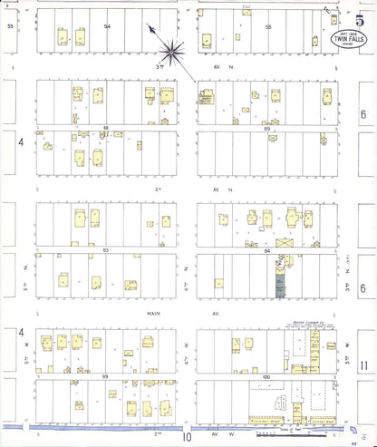 Sanborn Fire Insurance Map from Twin Falls, Twin Falls County, Idaho (1909), Sheet #0005 - Complete Map Set gallery image, historic Sanborn map, vintage wall art, Falls Idaho