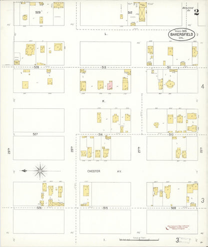 Sanborn Fire Insurance Map from Bakersfield, Kern County, California (1905), Sheet #0002 - Historic Sanborn Fire Insurance Map Print, vintage old map wall art, antique decor, genealogy gift, California California map