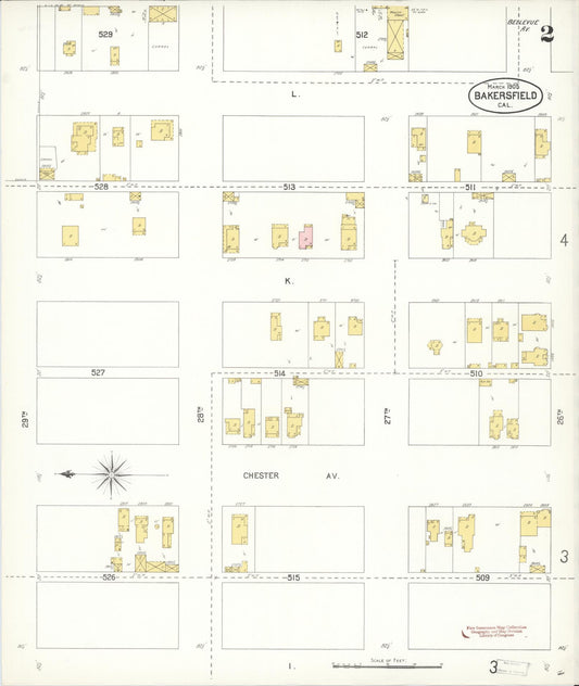 Sanborn Fire Insurance Map from Bakersfield, Kern County, California (1905), Sheet #0002 - Historic Sanborn Fire Insurance Map Print, vintage old map wall art, antique decor, genealogy gift, California California map