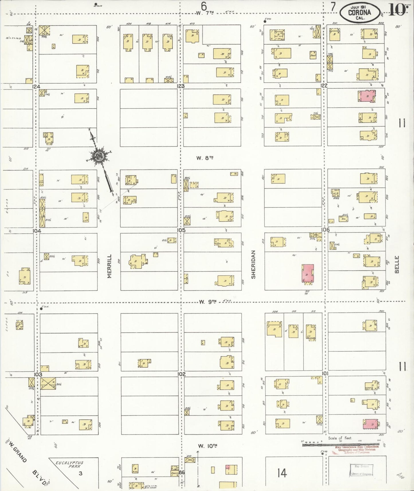 Sanborn Fire Insurance Map from Corona, Riverside County, California (1911), Sheet #0010 - Complete Map Set gallery image, historic Sanborn map, vintage wall art, California California