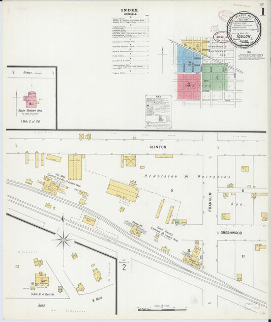 Sanborn Fire Insurance Map from Toulon, Stark County, Illinois (1899), Sheet #0001 - Historic Sanborn Fire Insurance Map Print, vintage old map wall art, antique decor, genealogy gift, Illinois Illinois map
