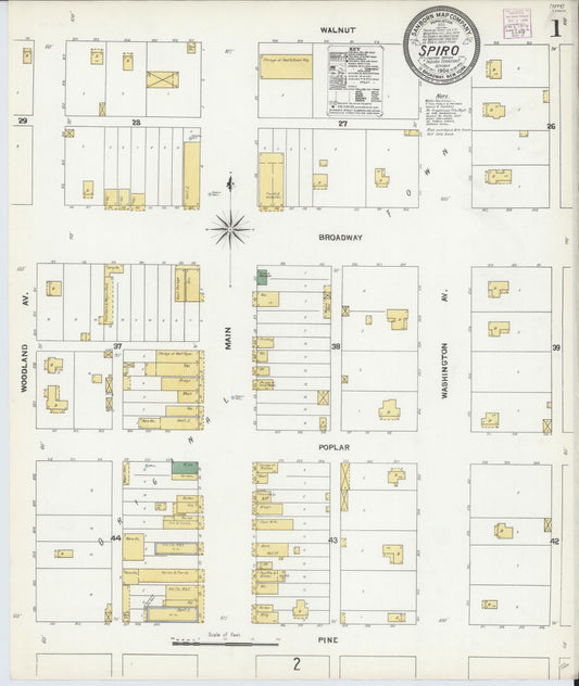 Sanborn Fire Insurance Map from Spiro, Le Flore County, Oklahoma (1904), Sheet #0001 - Historic Sanborn Fire Insurance Map Print, vintage old map wall art, antique decor, genealogy gift, Oklahoma Oklahoma map