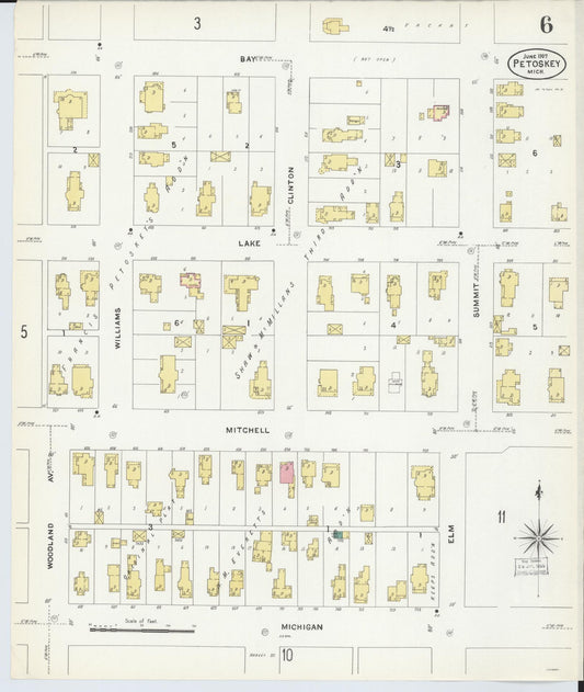 Sanborn Fire Insurance Map from Petoskey, Emmet County, Michigan (1907), Sheet #0006 - Historic Sanborn Fire Insurance Map Print, vintage old map wall art, antique decor, genealogy gift, Michigan Michigan map