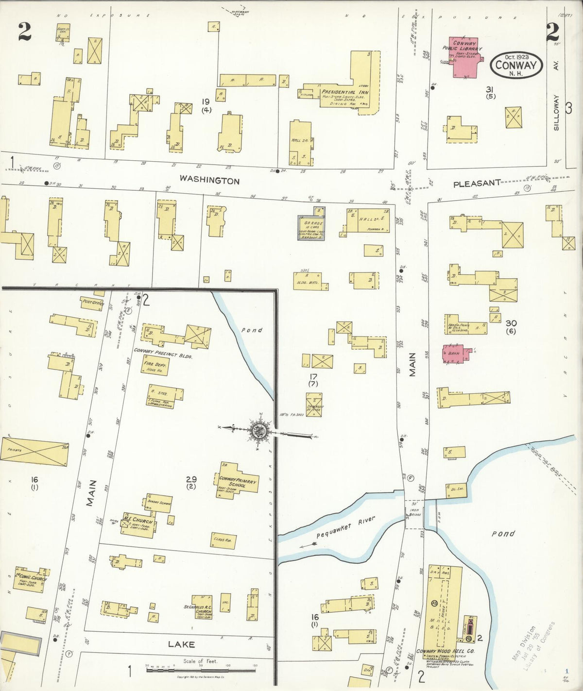 Sanborn Fire Insurance Map from Conway, Carroll County, New Hampshire (1923), Sheet #0002 - Complete Map Set gallery image, historic Sanborn map, vintage wall art, New Hampshire New Hampshire