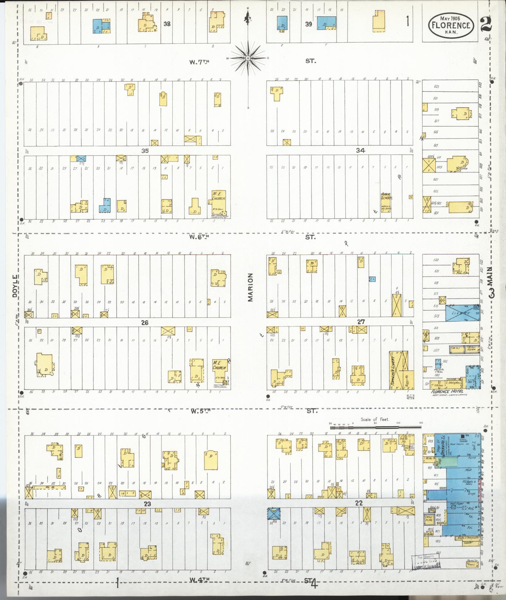 Sanborn Fire Insurance Map from Florence, Marion County, Kansas (1905), Sheet #0002 - Complete Map Set gallery image, historic Sanborn map, vintage wall art, Kansas Kansas