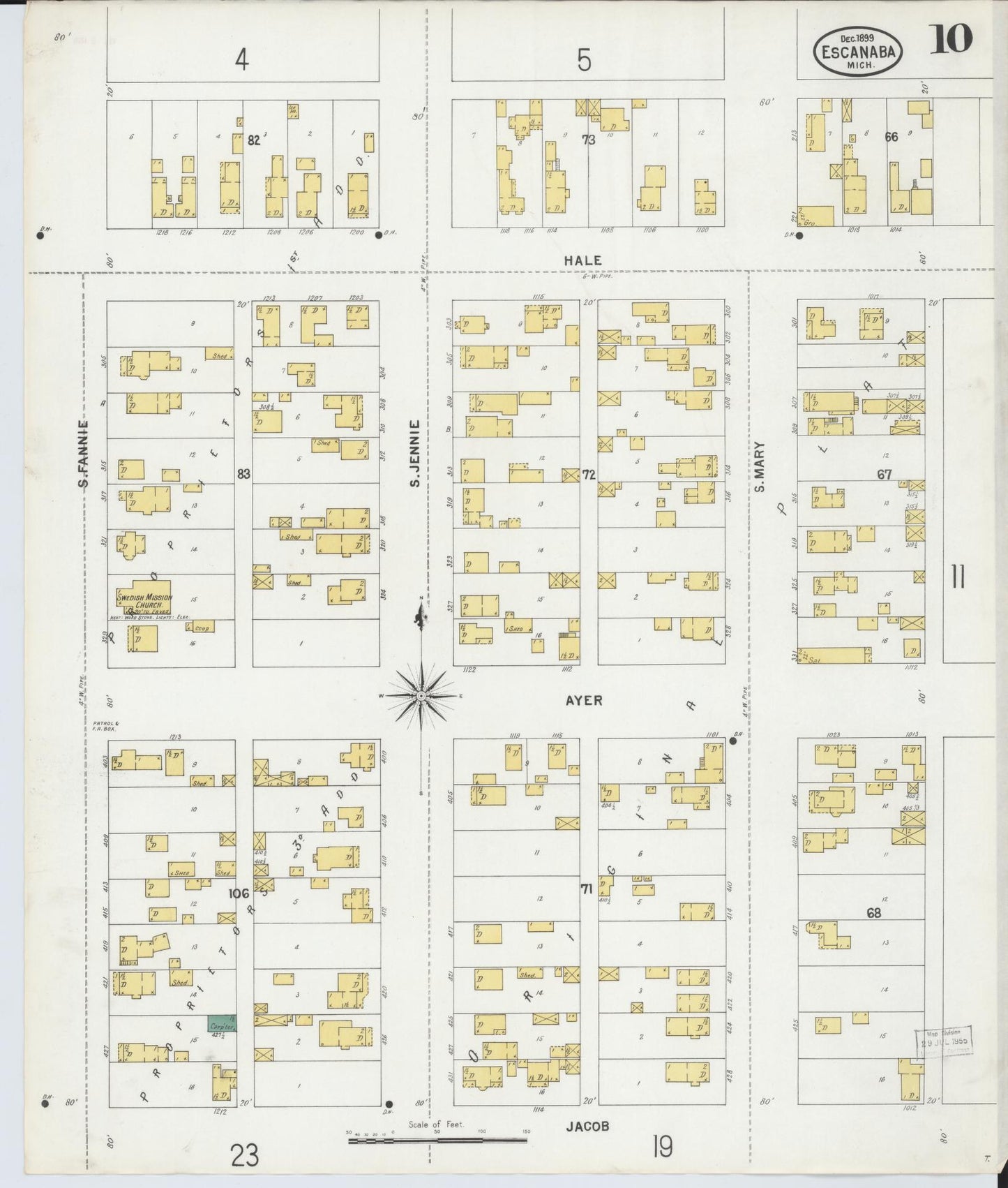 Sanborn Fire Insurance Map from Escanaba, Delta County, Michigan (1899), Sheet #0010 - Historic Sanborn Fire Insurance Map Print, vintage old map wall art, antique decor, genealogy gift, Michigan Michigan map