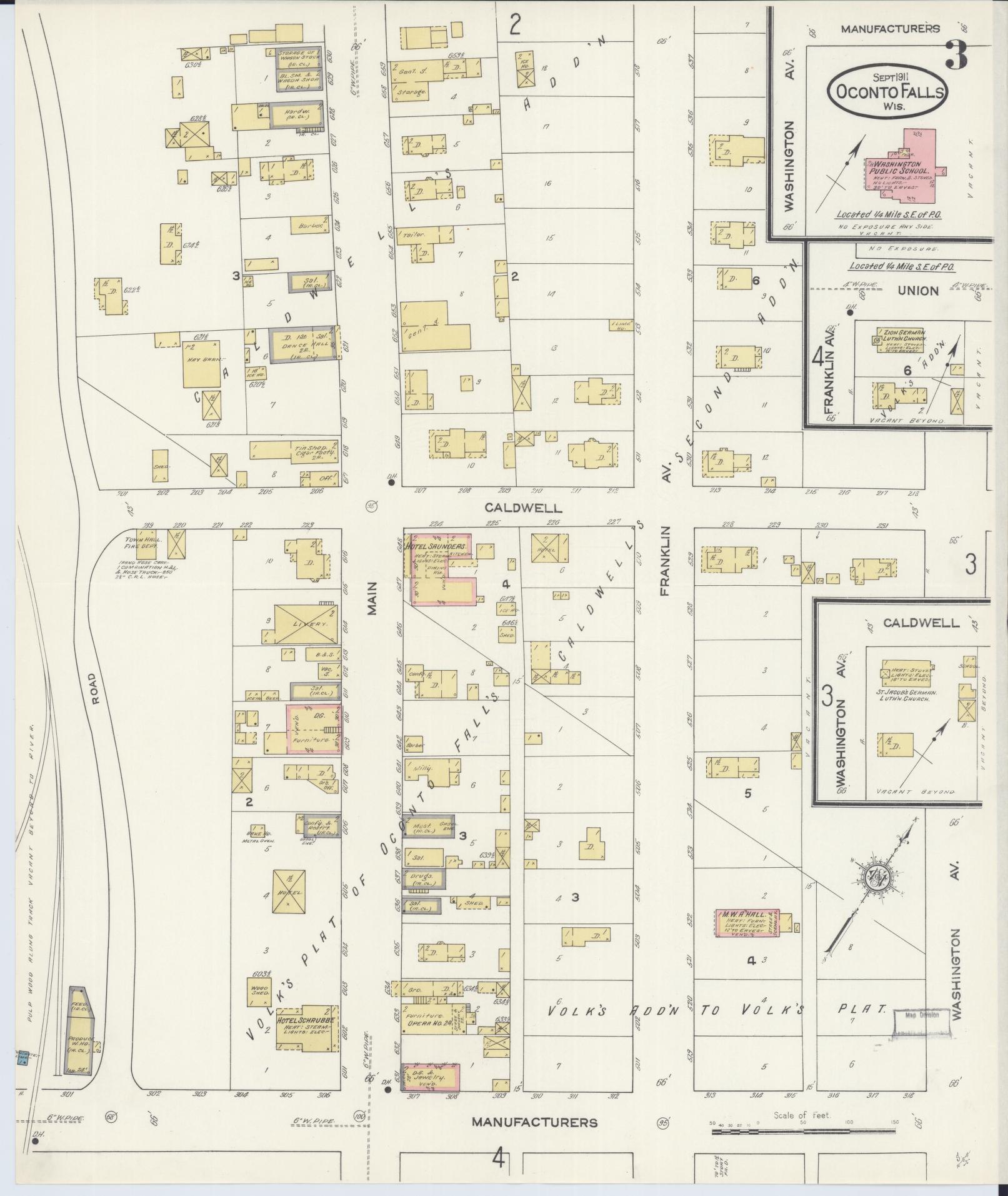 Sanborn Fire Insurance Map from Oconto Falls, Oconto County, Wisconsin (1911), Sheet #0003 - Complete Map Set gallery image, historic Sanborn map, vintage wall art, Wisconsin Wisconsin