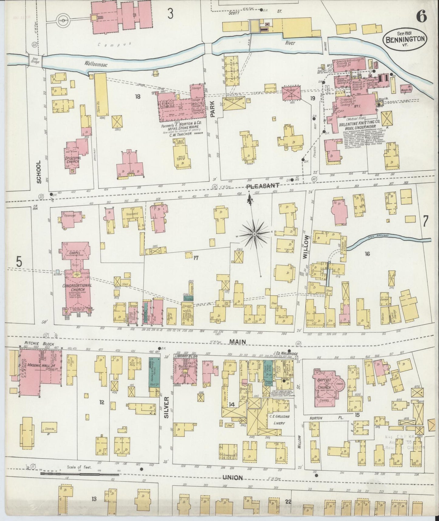 Sanborn Fire Insurance Map from Bennington, Bennington County, Vermont (1901), Sheet #0006 - Complete Map Set gallery image, historic Sanborn map, vintage wall art, Vermont Vermont