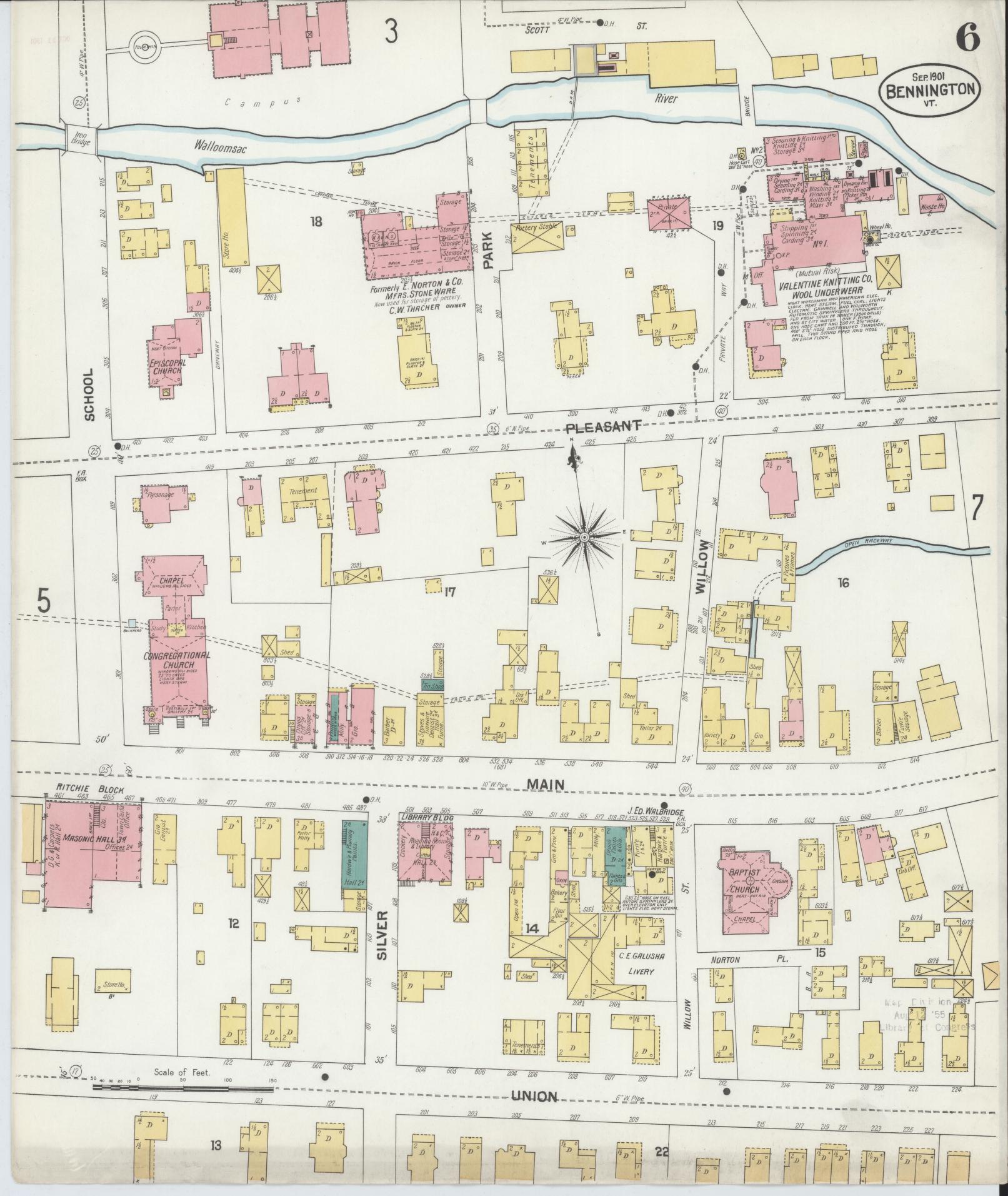 Sanborn Fire Insurance Map from Bennington, Bennington County, Vermont (1901), Sheet #0006 - Complete Map Set gallery image, historic Sanborn map, vintage wall art, Vermont Vermont