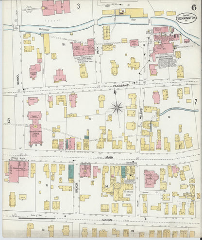 Sanborn Fire Insurance Map from Bennington, Bennington County, Vermont (1901), Sheet #0006 - Complete Map Set gallery image, historic Sanborn map, vintage wall art, Vermont Vermont