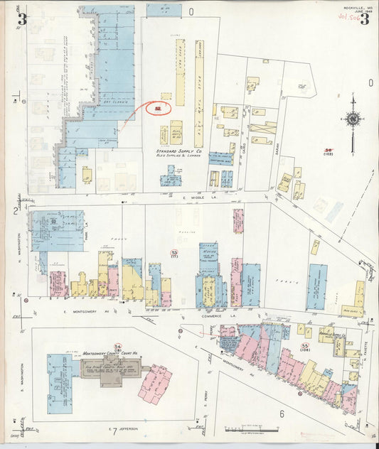 Sanborn Fire Insurance Map from Rockville, Montgomery County, Maryland (1960), Sheet #0003 - Historic Sanborn Fire Insurance Map Print, vintage old map wall art