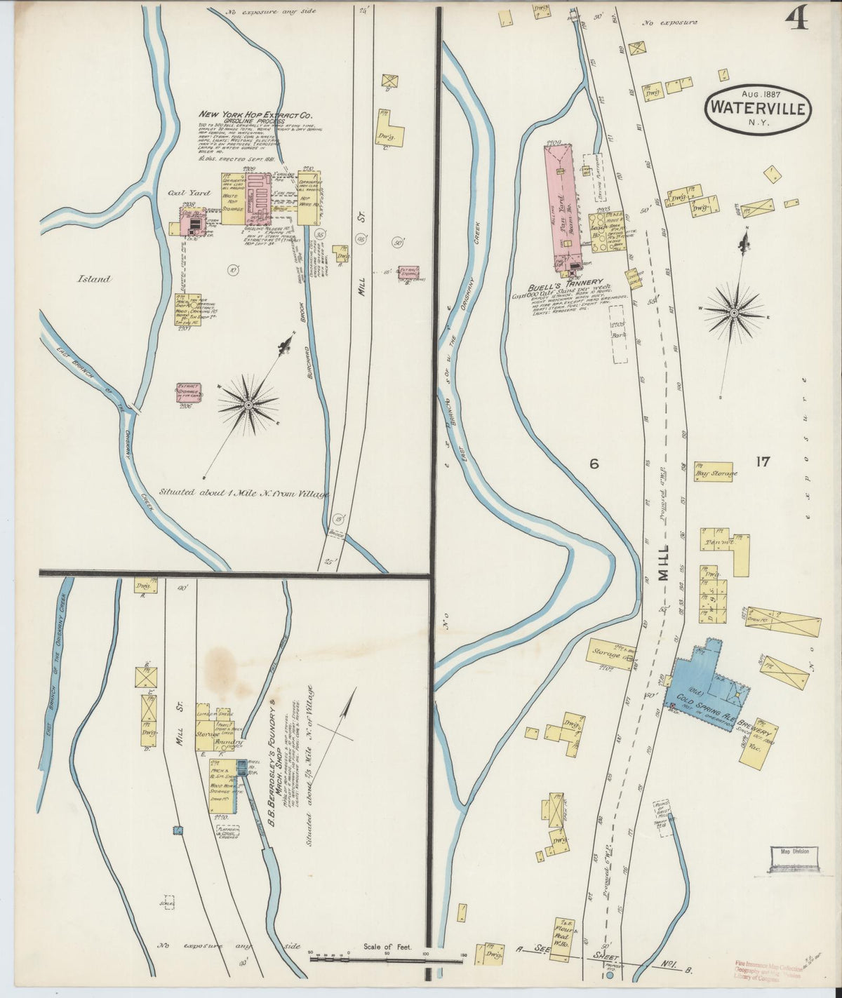 Sanborn Fire Insurance Map from Waterville, Oneida County, New York (1887), Sheet #0004 - Historic Sanborn Fire Insurance Map Print, vintage old map wall art, antique decor, genealogy gift, New York New York map
