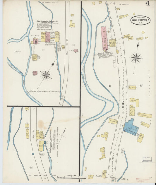 Sanborn Fire Insurance Map from Waterville, Oneida County, New York (1887), Sheet #0004 - Historic Sanborn Fire Insurance Map Print, vintage old map wall art, antique decor, genealogy gift, New York New York map