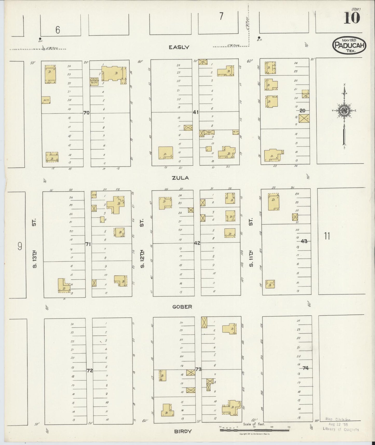 Sanborn Fire Insurance Map from Paducah, Cottle County, Texas (1921), Sheet #0010 - Complete Map Set gallery image, historic Sanborn map, vintage wall art, Texas Texas