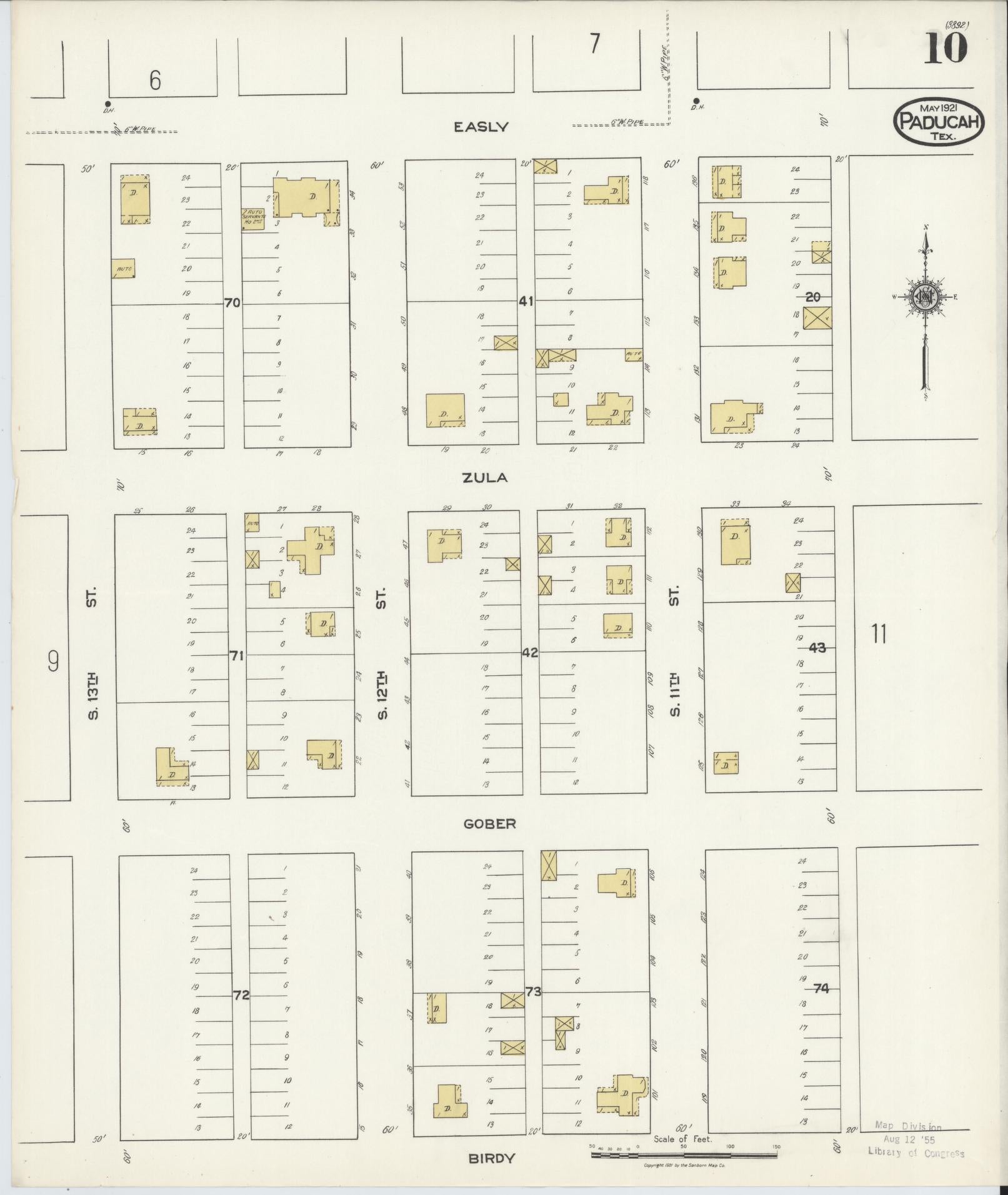 Sanborn Fire Insurance Map from Paducah, Cottle County, Texas (1921), Sheet #0010 - Complete Map Set gallery image, historic Sanborn map, vintage wall art, Texas Texas
