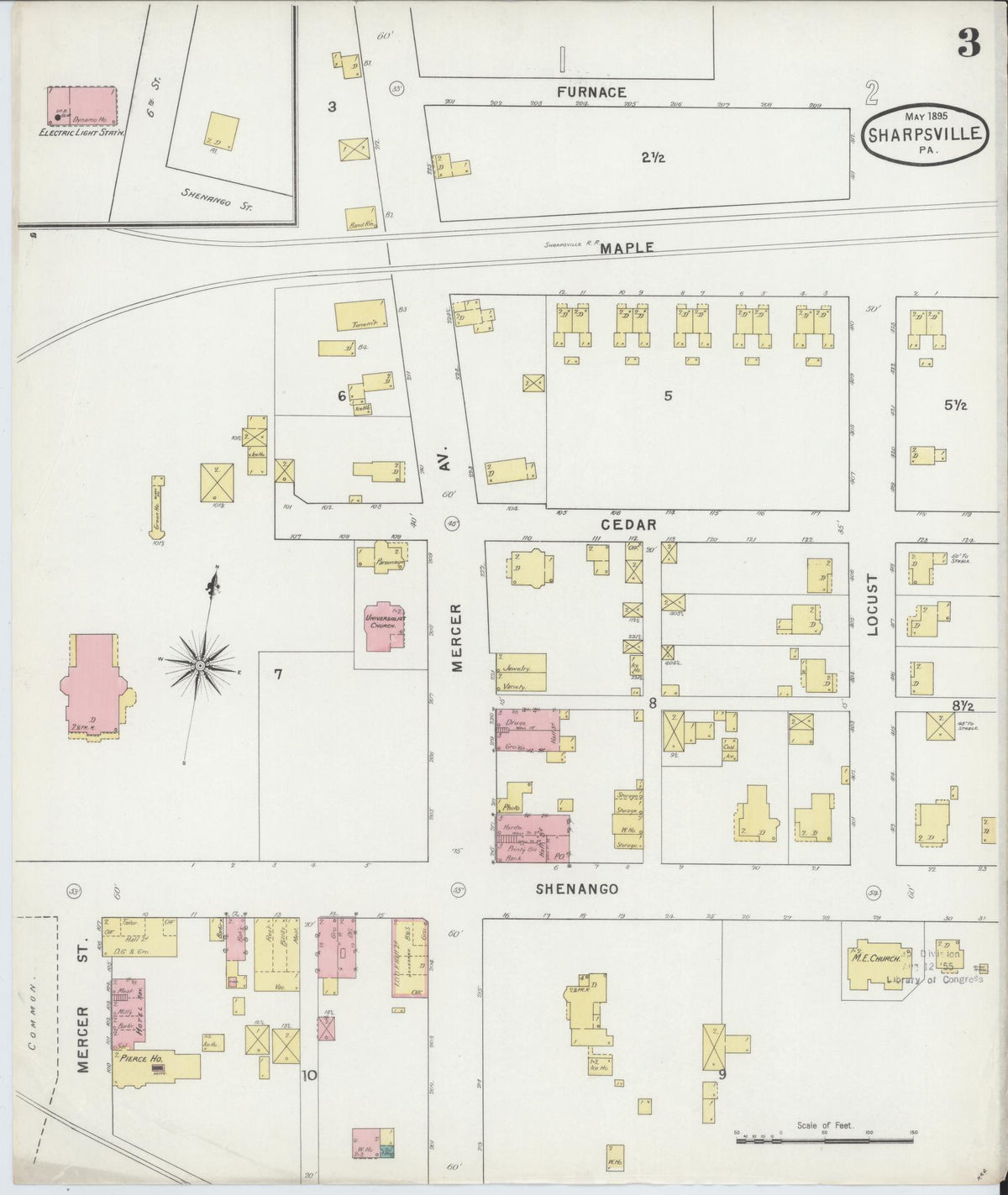Sanborn Fire Insurance Map from Sharpsville, Mercer County, Pennsylvania (1895), Sheet #0003 - Historic Sanborn Fire Insurance Map Print, vintage old map wall art, antique decor, genealogy gift, Pennsylvania Pennsylvania map