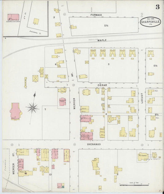 Sanborn Fire Insurance Map from Sharpsville, Mercer County, Pennsylvania (1895), Sheet #0003 - Historic Sanborn Fire Insurance Map Print, vintage old map wall art, antique decor, genealogy gift, Pennsylvania Pennsylvania map