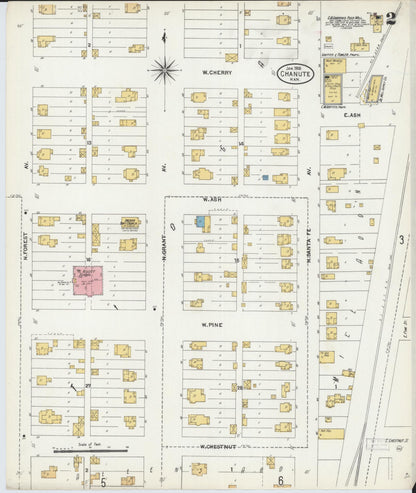 Sanborn Fire Insurance Map from Chanute, Neosho County, Kansas (1906), Sheet #0002 - Complete Map Set gallery image, historic Sanborn map, vintage wall art, Kansas Kansas