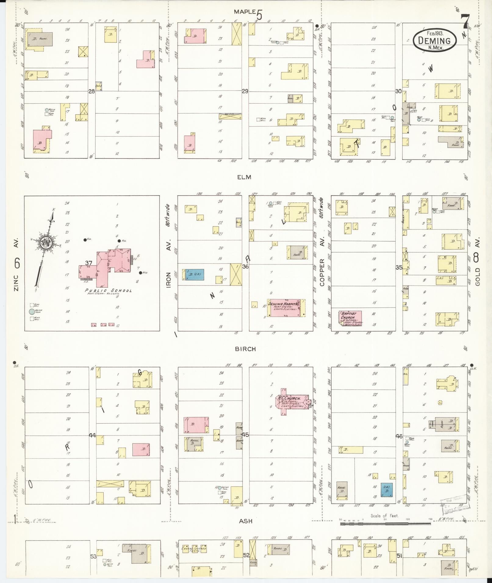 Sanborn Fire Insurance Map from Deming, Luna County, New Mexico (1913), Sheet #0007 - Historic Sanborn Fire Insurance Map Print, vintage old map wall art, antique decor, genealogy gift, New Mexico New Mexico map