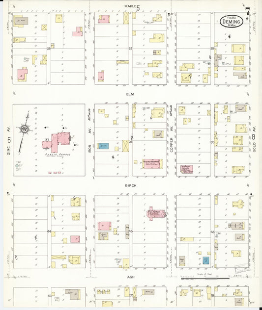Sanborn Fire Insurance Map from Deming, Luna County, New Mexico (1913), Sheet #0007 - Historic Sanborn Fire Insurance Map Print, vintage old map wall art, antique decor, genealogy gift, New Mexico New Mexico map