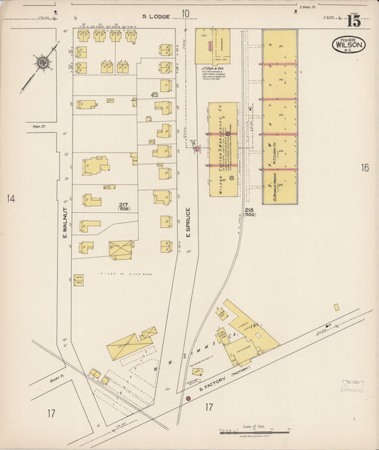 Sanborn Fire Insurance Map from Wilson, Wilson County, North Carolina (1922), Sheet #0015 - Historic Sanborn Fire Insurance Map Print, vintage old map wall art, antique decor, genealogy gift, North Carolina North Carolina map