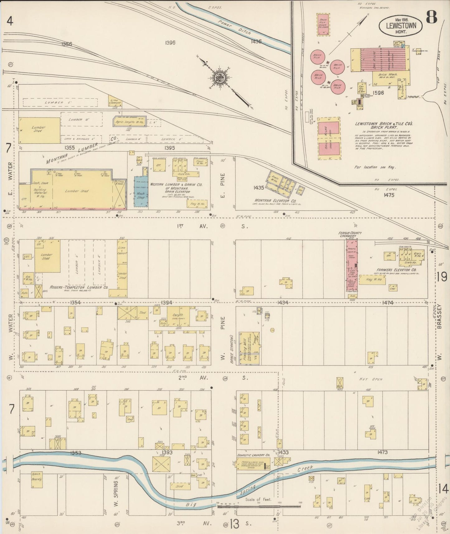 Sanborn Fire Insurance Map from Lewistown, Fergus County, Montana (1916), Sheet #0008 - Complete Map Set gallery image, historic Sanborn map, vintage wall art, Montana Montana