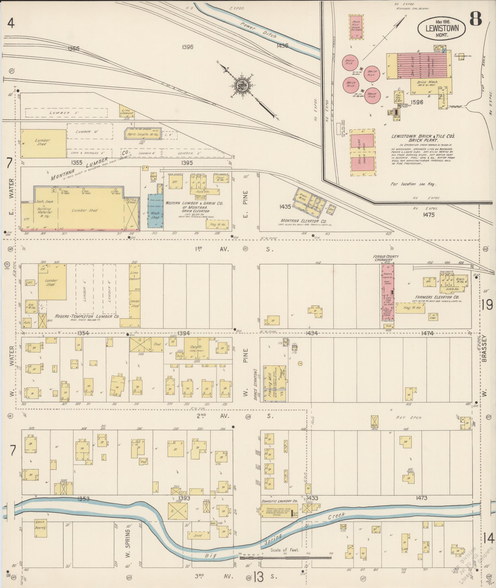 Sanborn Fire Insurance Map from Lewistown, Fergus County, Montana (1916), Sheet #0008 - Complete Map Set gallery image, historic Sanborn map, vintage wall art, Montana Montana