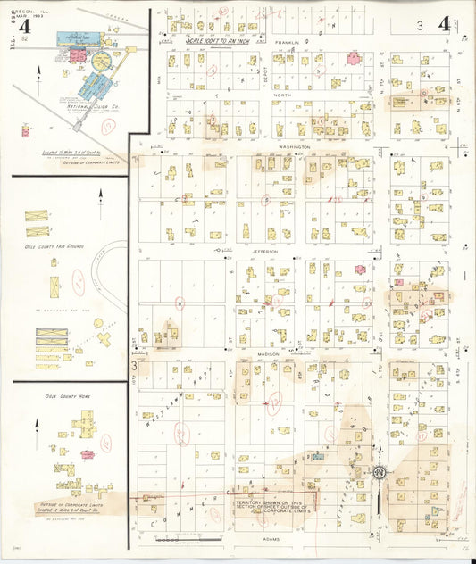 Sanborn Fire Insurance Map from Oregon, Ogle County, Illinois (1943), Sheet #0004 - Historic Sanborn Fire Insurance Map Print, vintage old map wall art, antique decor, genealogy gift, Illinois Illinois map