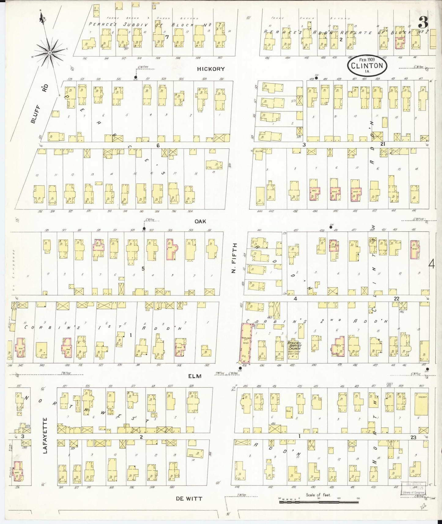 Sanborn Fire Insurance Map from Clinton, Clinton County, Iowa (1909), Sheet #0003 - Historic Sanborn Fire Insurance Map Print, vintage old map wall art