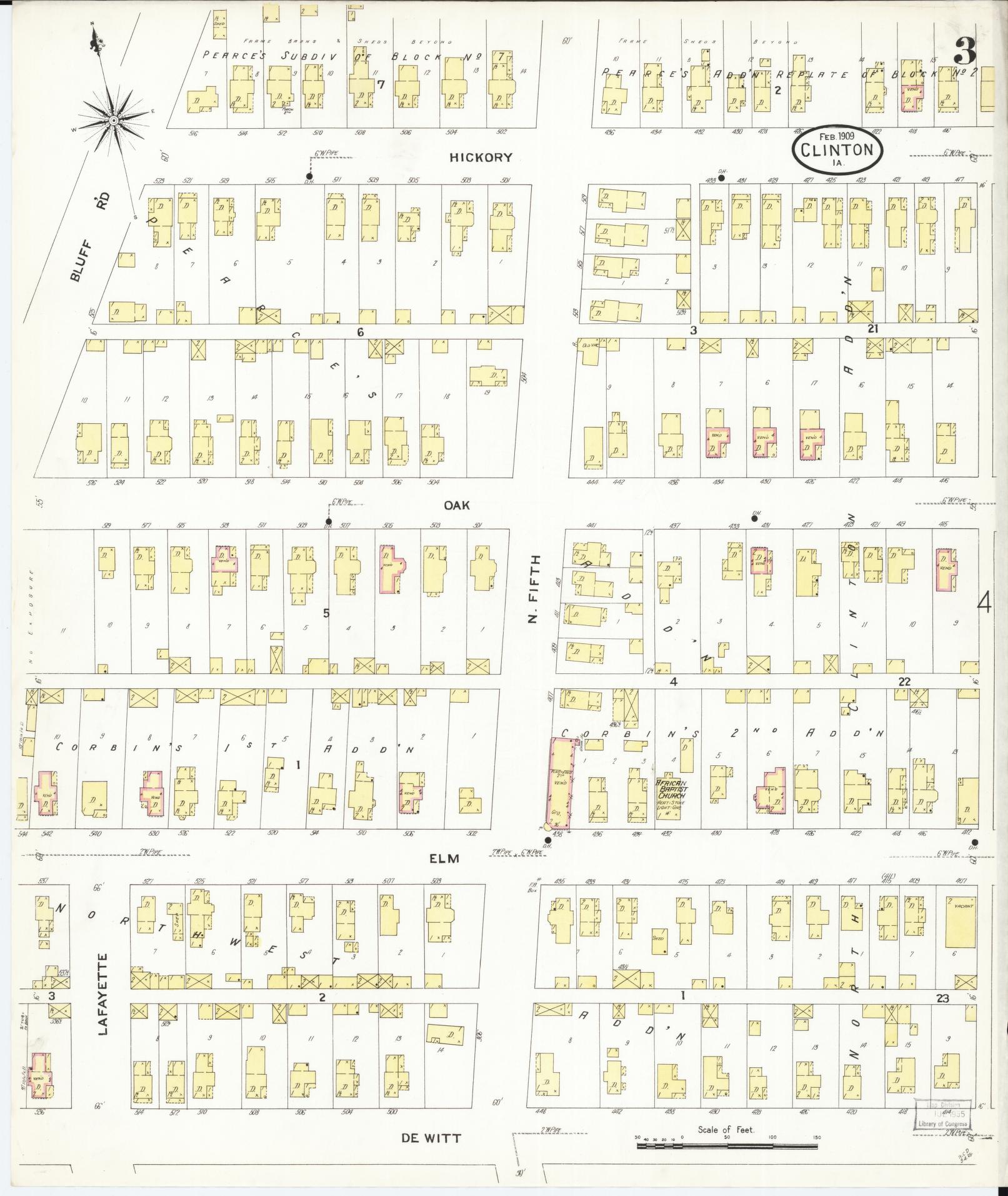 Sanborn Fire Insurance Map from Clinton, Clinton County, Iowa (1909), Sheet #0003 - Historic Sanborn Fire Insurance Map Print, vintage old map wall art
