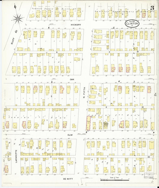 Sanborn Fire Insurance Map from Clinton, Clinton County, Iowa (1909), Sheet #0003 - Historic Sanborn Fire Insurance Map Print, vintage old map wall art