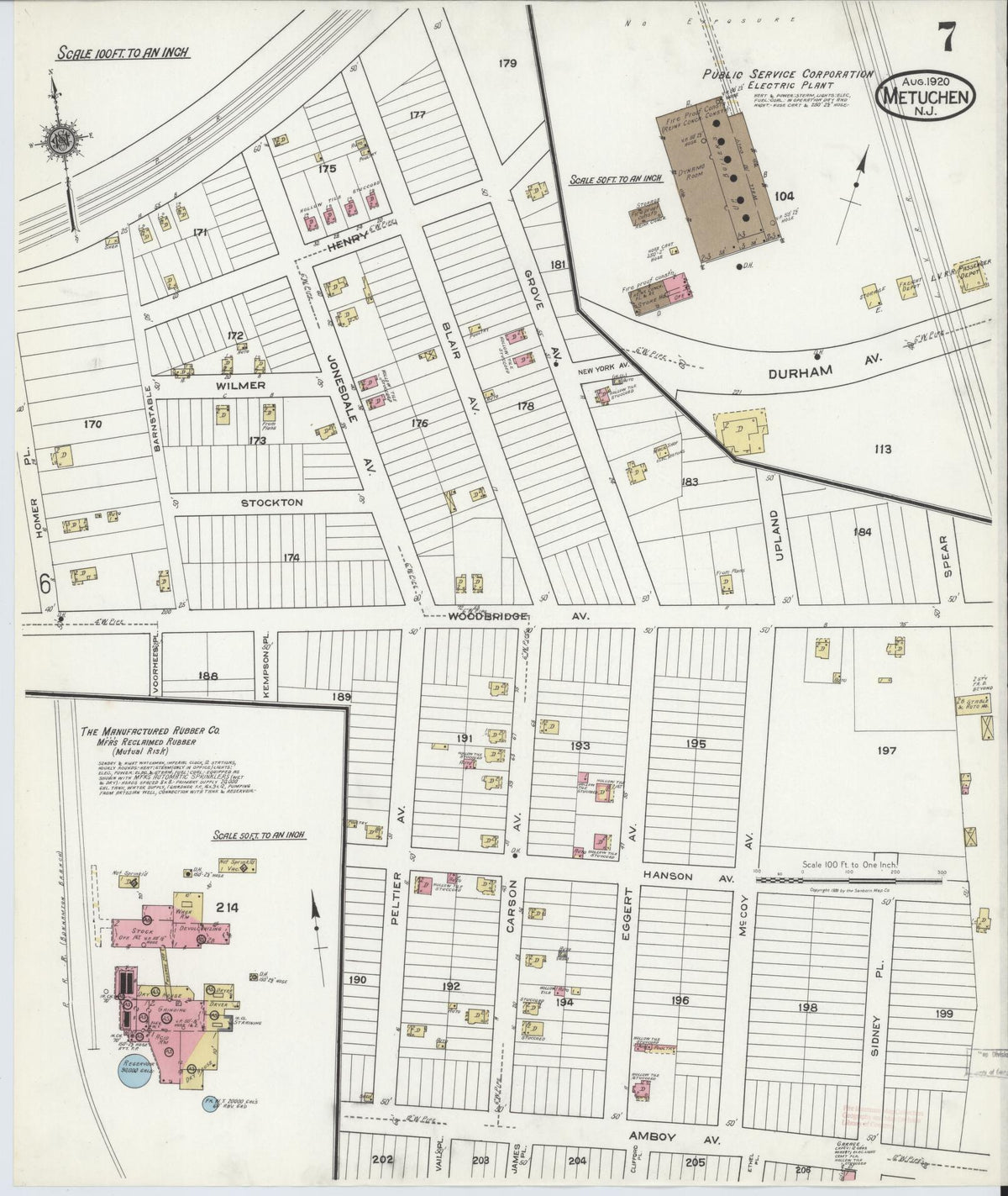 Sanborn Fire Insurance Map from Metuchen, Middlesex County, New Jersey (1920), Sheet #0007 - Complete Map Set gallery image, historic Sanborn map, vintage wall art, New Jersey New Jersey