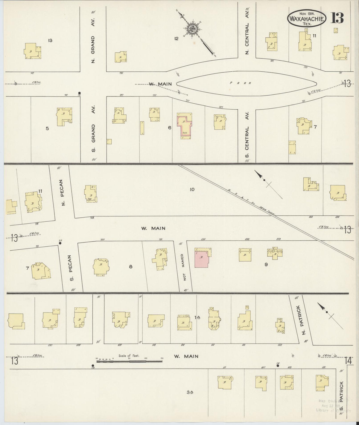 Sanborn Fire Insurance Map from Waxahachie, Ellis County, Texas (1914), Sheet #0013 - Historic Sanborn Fire Insurance Map Print, vintage old map wall art, antique decor, genealogy gift, Texas Texas map
