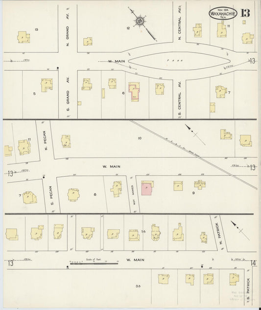 Sanborn Fire Insurance Map from Waxahachie, Ellis County, Texas (1914), Sheet #0013 - Historic Sanborn Fire Insurance Map Print, vintage old map wall art, antique decor, genealogy gift, Texas Texas map