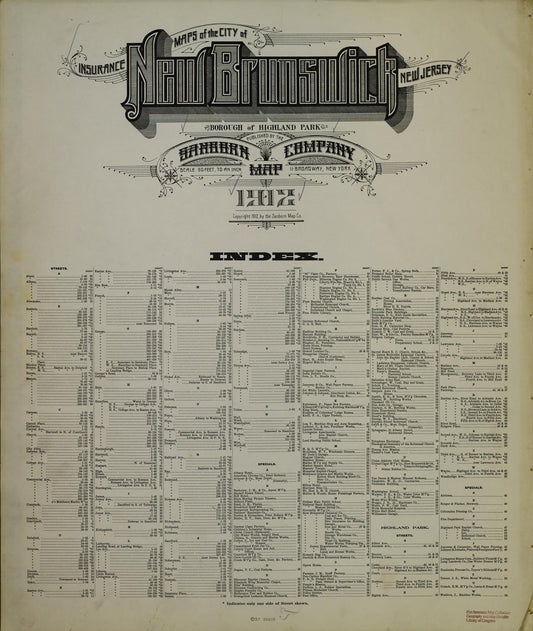 Sanborn Fire Insurance Map from New Brunswick, Middlesex County, New Jersey (1912), Sheet #0001 - Historic Sanborn Fire Insurance Map Print, vintage old map wall art, antique decor, genealogy gift, New Jersey New Jersey map