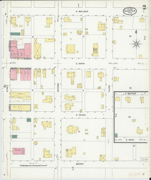 Sanborn Fire Insurance Map from Gloster, Amite County, Mississippi (1909), Sheet #0002 - Historic Sanborn Fire Insurance Map Print, vintage old map wall art, antique decor, genealogy gift, Mississippi Mississippi map