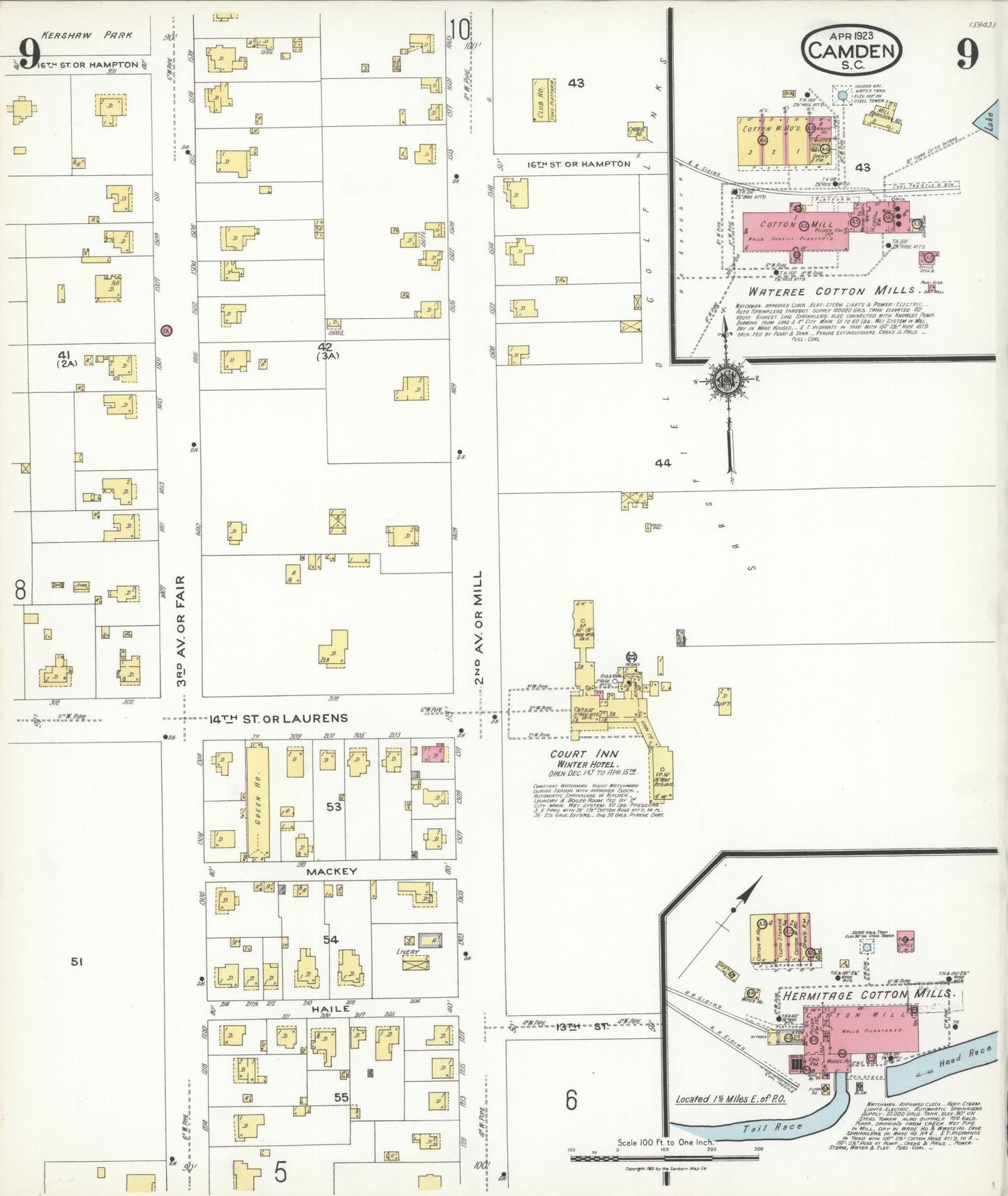 Sanborn Fire Insurance Map from Camden, Kershaw County, South Carolina (1923), Sheet #0009 - Complete Map Set gallery image, historic Sanborn map, vintage wall art, South Carolina South Carolina