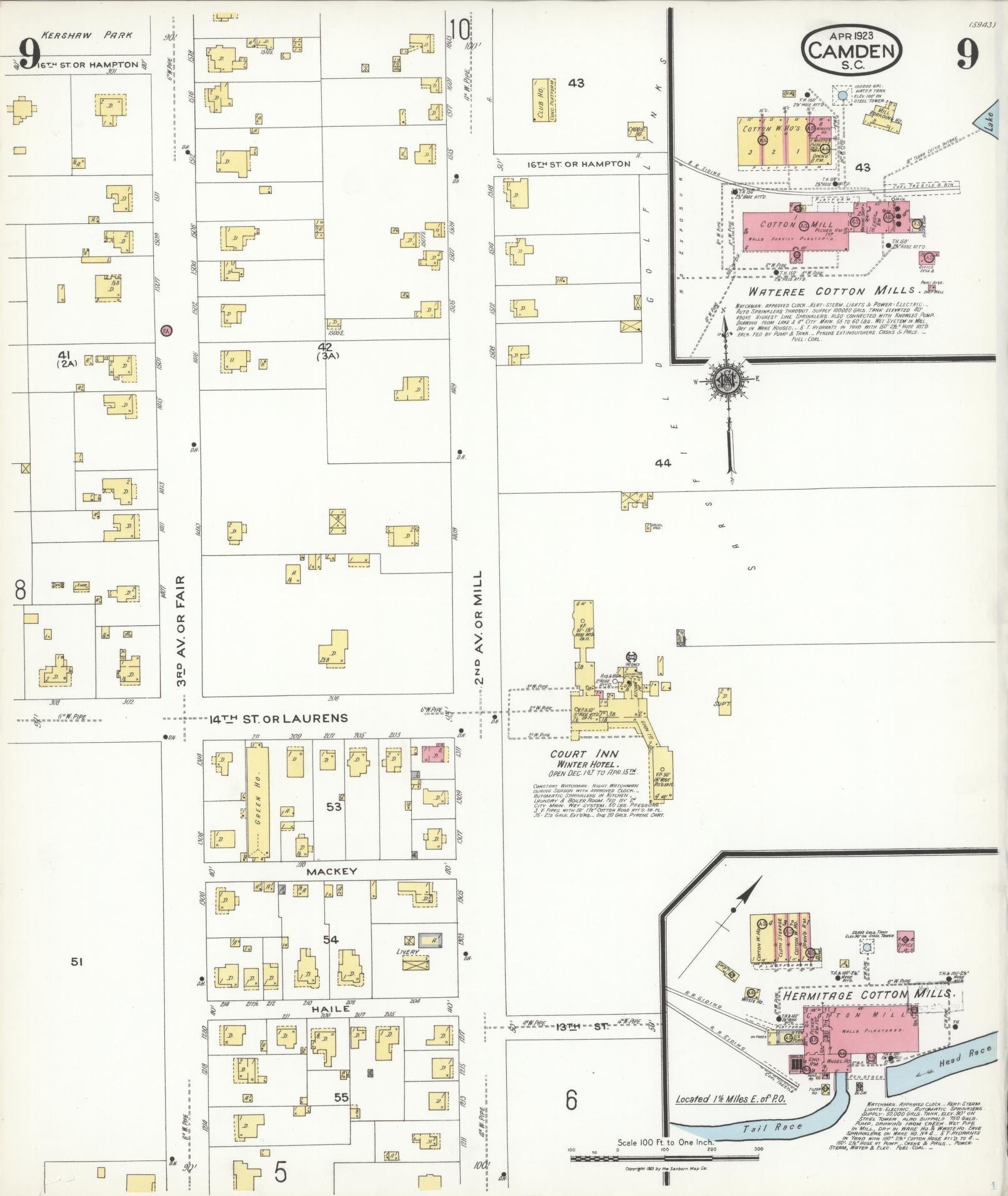 Sanborn Fire Insurance Map from Camden, Kershaw County, South Carolina (1923), Sheet #0009 - Complete Map Set gallery image, historic Sanborn map, vintage wall art, South Carolina South Carolina