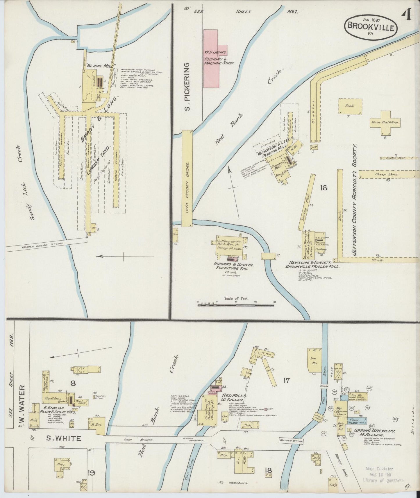 Sanborn Fire Insurance Map from Brookville, Jefferson County, Pennsylvania (1887), Sheet #0004 - Historic Sanborn Fire Insurance Map Print, vintage old map wall art, antique decor, genealogy gift, Pennsylvania Pennsylvania map