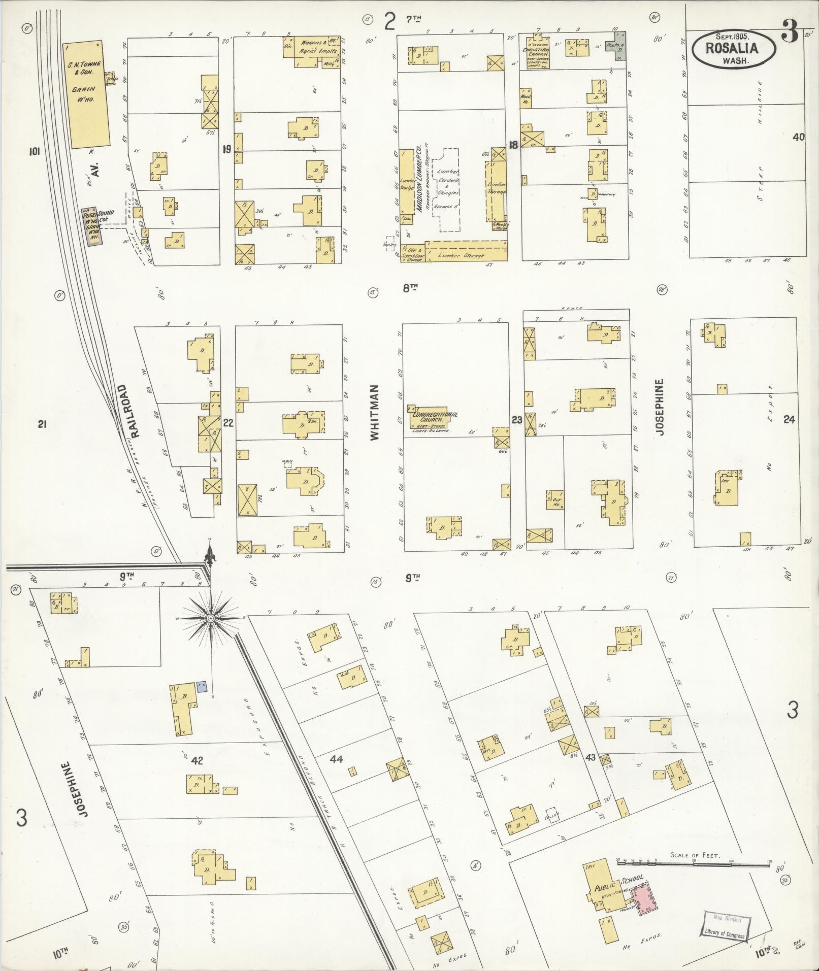 Sanborn Fire Insurance Map from Rosalia, Whitman County, Washington (1905), Sheet #0003 - Historic Sanborn Fire Insurance Map Print, vintage old map wall art, antique decor, genealogy gift, Washington Washington map