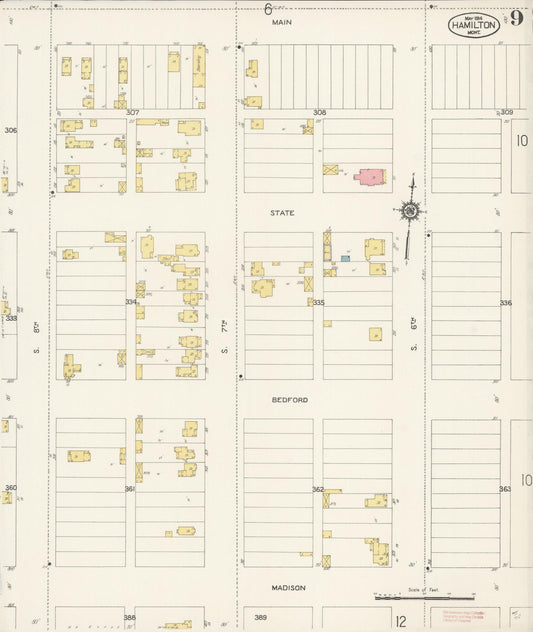 Sanborn Fire Insurance Map from Hamilton, Ravalli County, Montana (1914), Sheet #0009 - Historic Sanborn Fire Insurance Map Print, vintage old map wall art, antique decor, genealogy gift, Montana Montana map