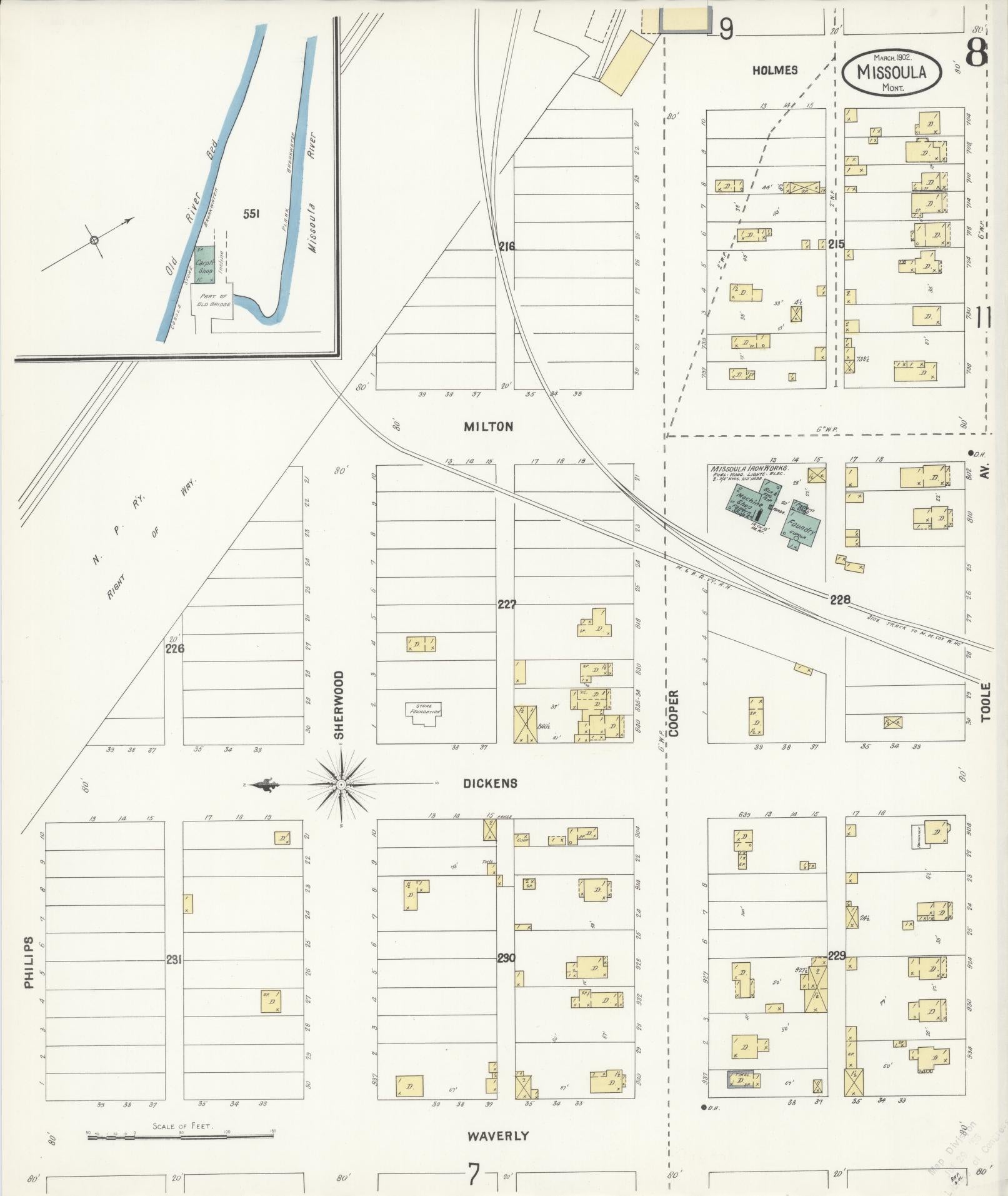Sanborn Fire Insurance Map from Missoula, Missoula County, Montana (1902), Sheet #0008 - Complete Map Set gallery image, historic Sanborn map, vintage wall art, Montana Montana