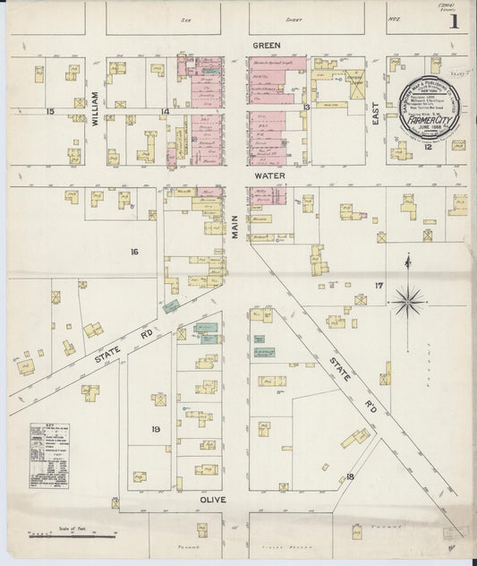 Sanborn Fire Insurance Map from Farmer City, De Witt County, Illinois (1888), Sheet #0001 - Historic Sanborn Fire Insurance Map Print, vintage old map wall art, antique decor, genealogy gift, Illinois Illinois map